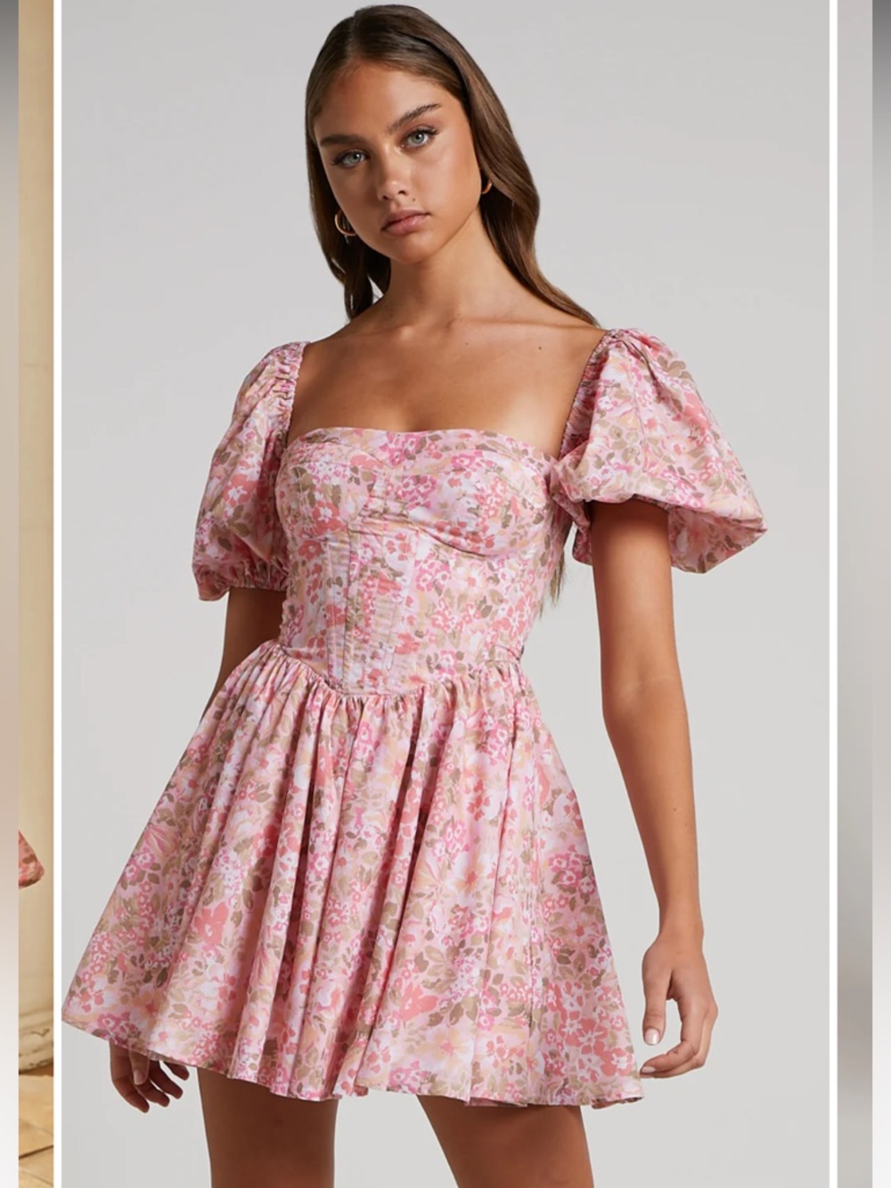 Showpo Pink Floral Puff-Sleeve Mini Dress
